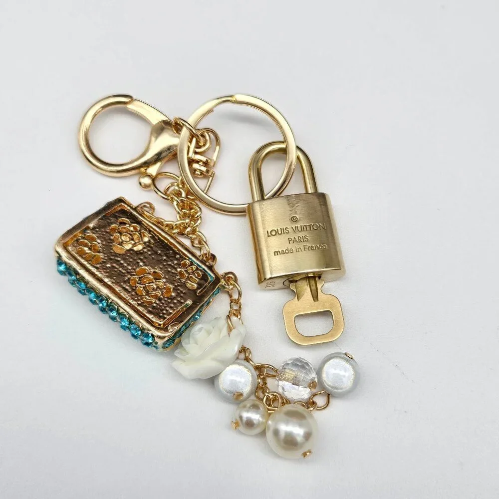 Authentic Louis Vuitton Padlock & Key Gold ✨Unbranded Bag Charm Keychain